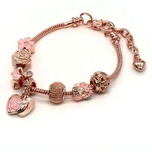 Pink Charm Bracelet with Euro Beads
